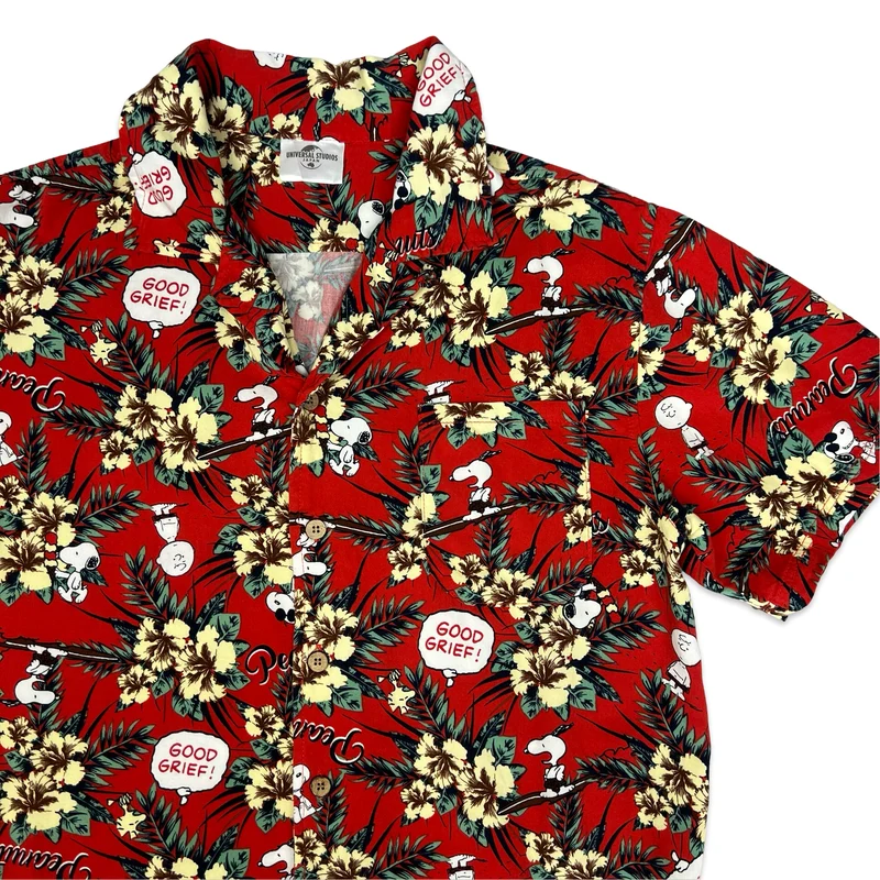 Peanuts Print Red Aloha Shirt S
