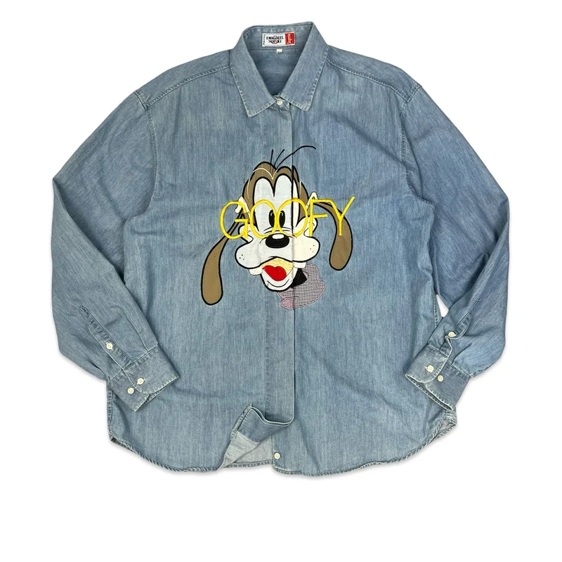 Vintage 80s Emmanuel Schvili Disney "Goofy" Embroidered Denim Shirt RARE 18