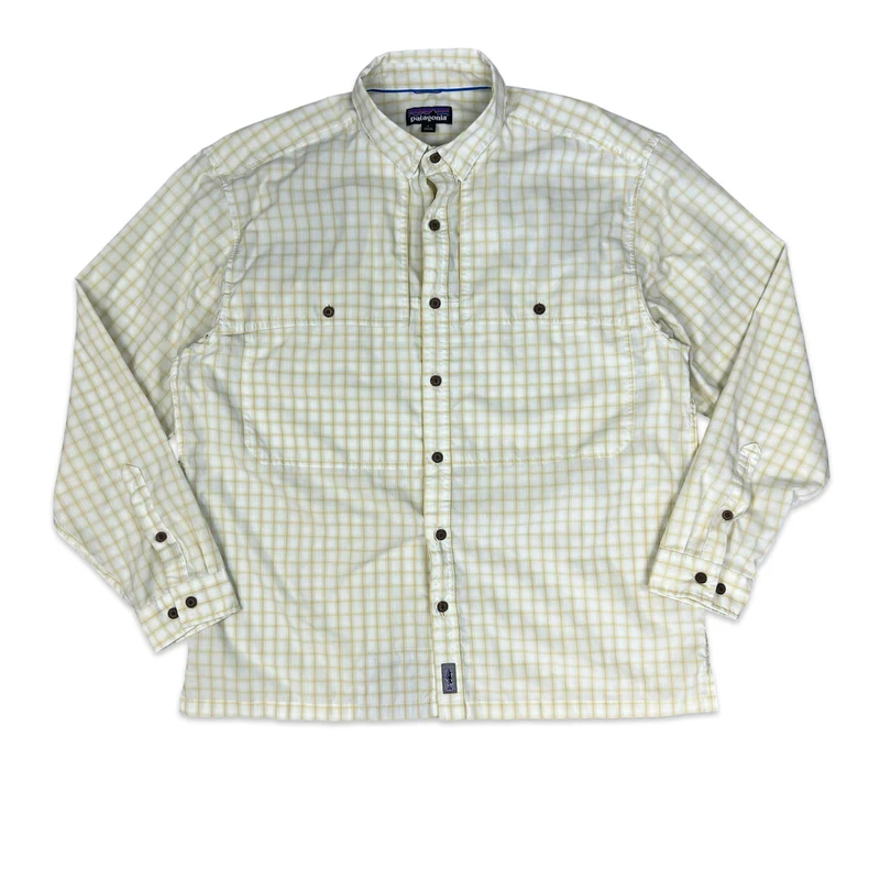 Patagonia White Yellow Checked Plaid Button-Up Long Sleeve Casual Shirt XL