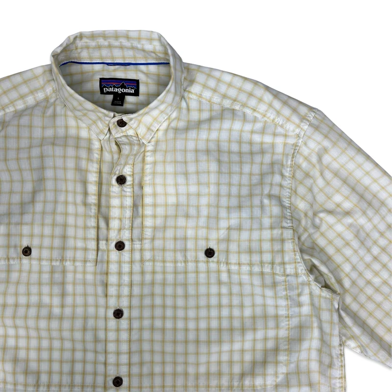 Patagonia White Yellow Checked Plaid Button-Up Long Sleeve Casual Shirt XL
