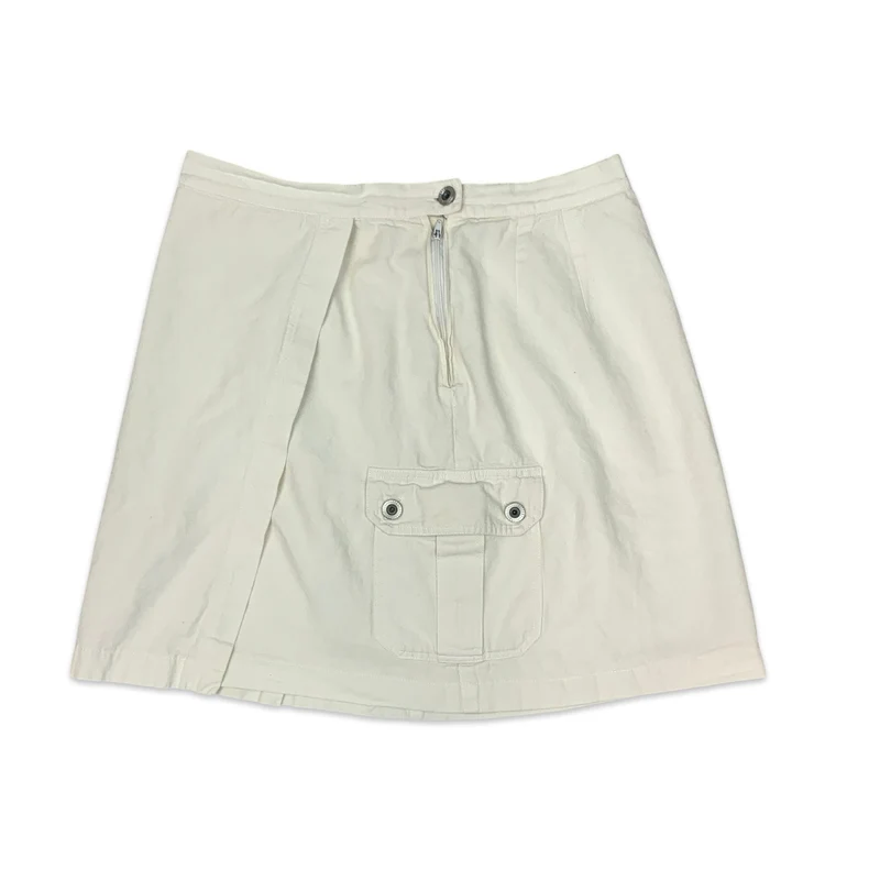 90s White Cargo Wrap Around Mini Skirt 14
