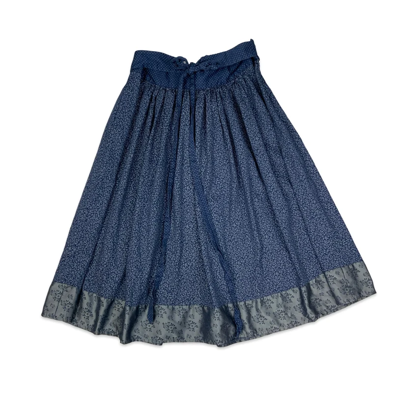 Vintage Blue Ditsy Floral Pleated Midi Skirt 14 16