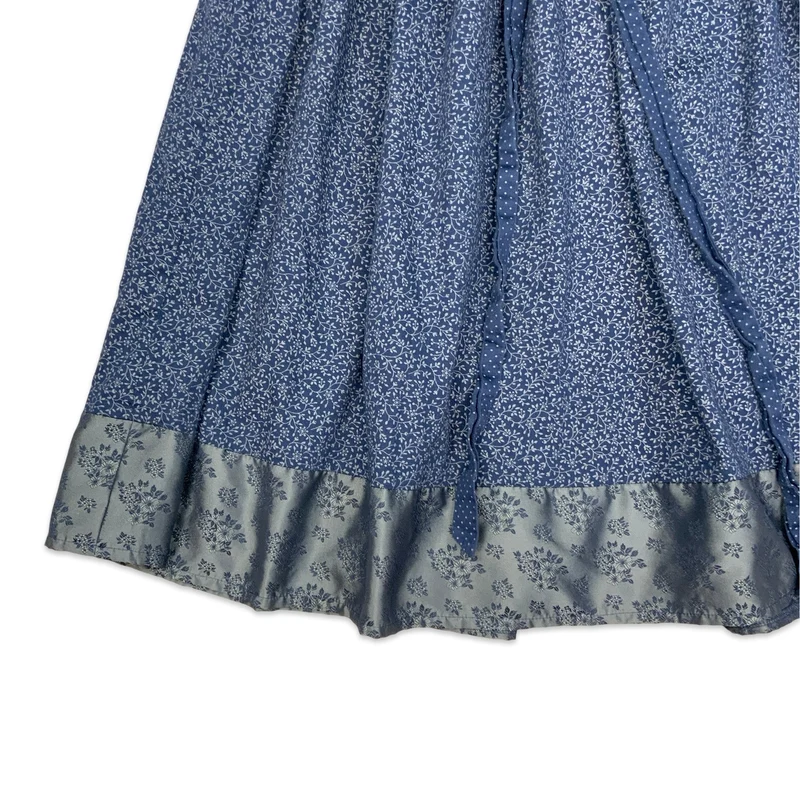 Vintage Blue Ditsy Floral Pleated Midi Skirt 14 16