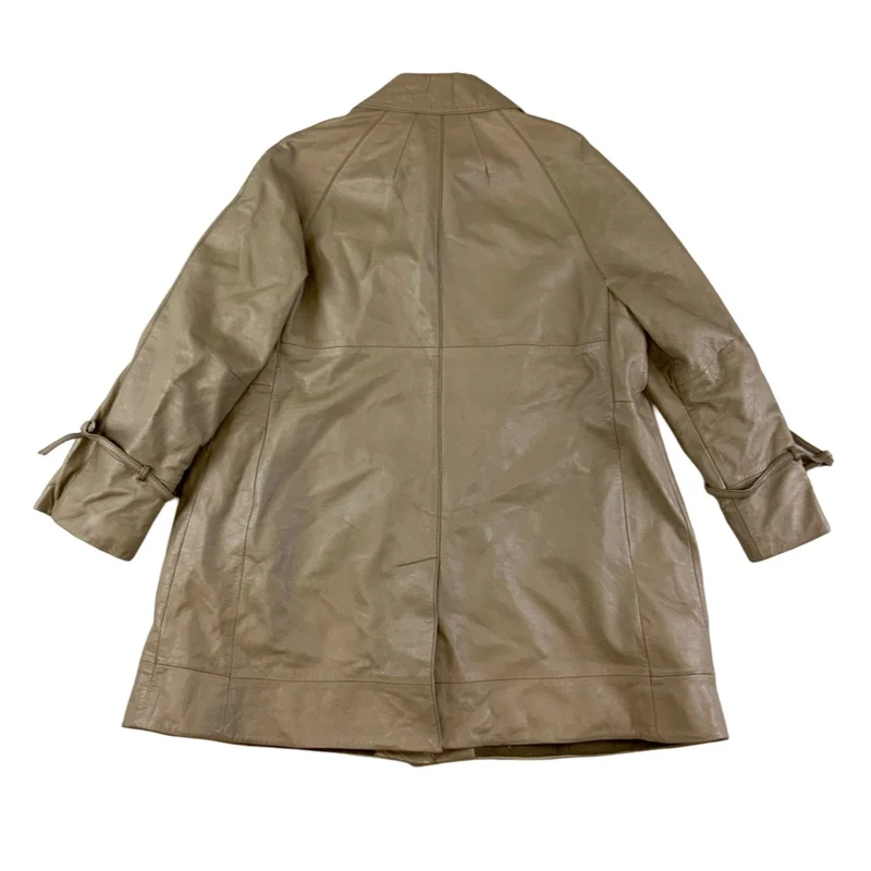 Vintage 60s Tan Dog Ear Collar Swing Leather Coat M L 14 16 18