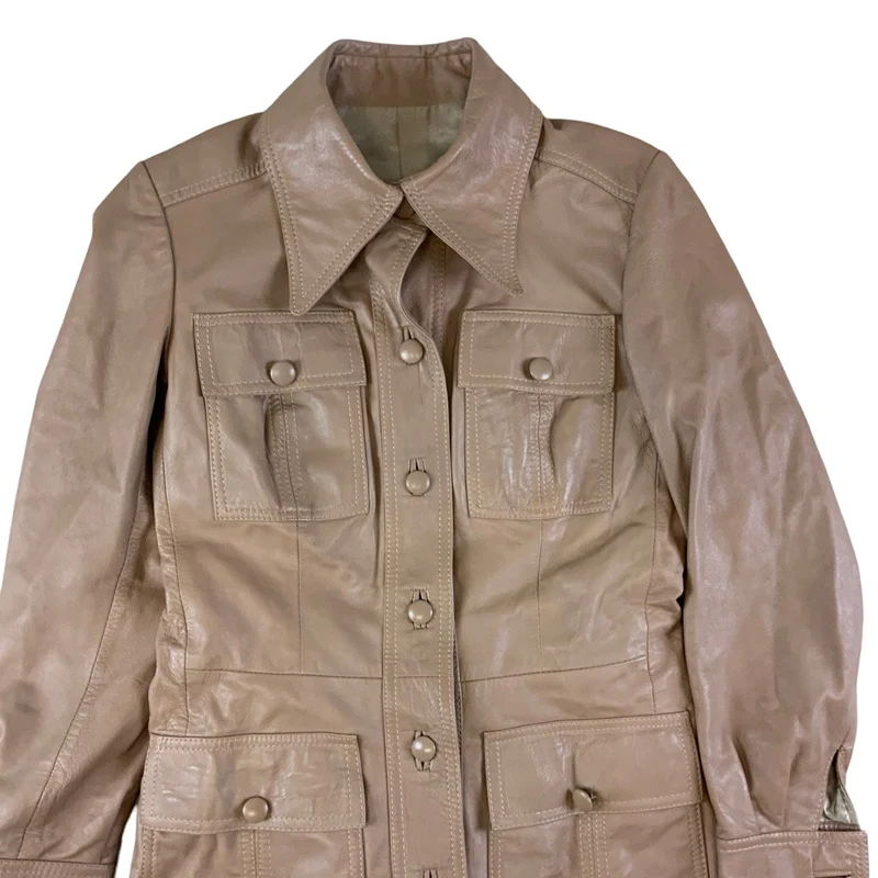 Vintage 80s Tan Leather Jacket S 10 12
