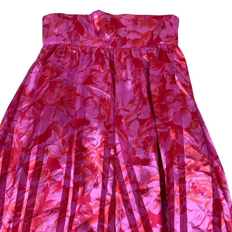 Vintage 80s Pink Pleated Floral Maxi Skirt XS 8