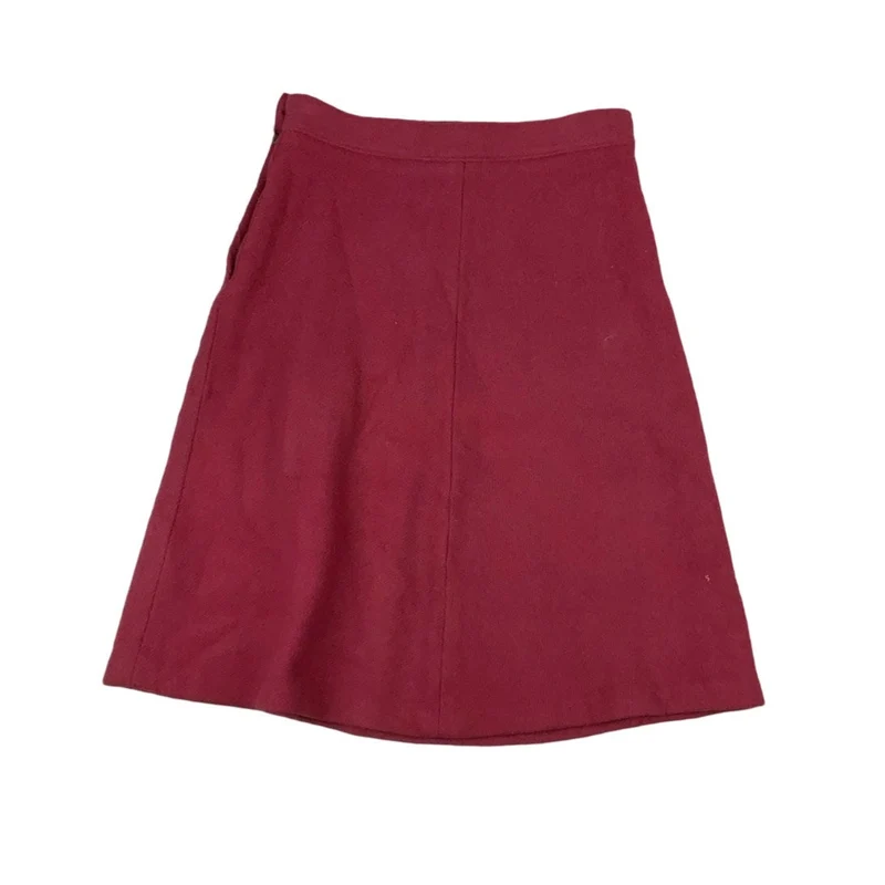 Vintage 60s 70s Red Wool Midi Skirt S 10 12