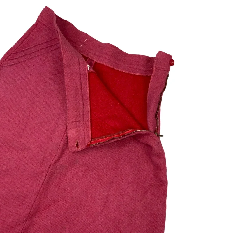Vintage 60s 70s Red Wool Midi Skirt S 10 12