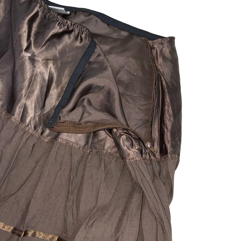 Vintage Y2K ‘CANDA’ Brown Tiered Patchwork Boho Midi Skirt 16 18 L
