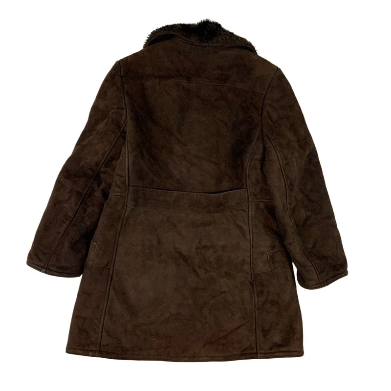 Vintage 70s Dark Brown Shearling Coat Double Breasted S 10