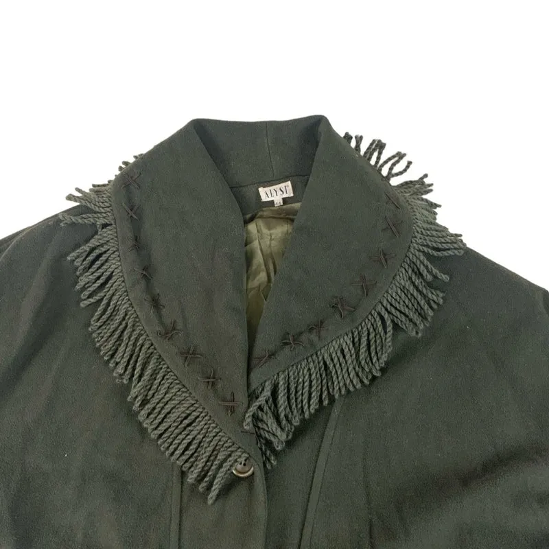 Vintage Green Wool Tassel Collar Long Coat XXL 20 22