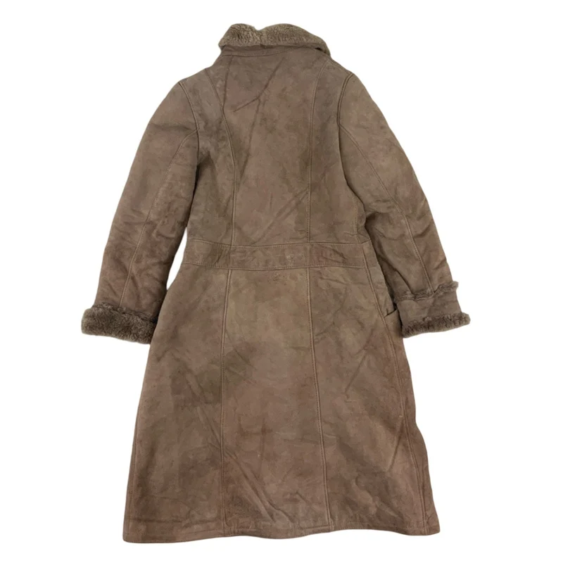 Vintage 70s Womens Shearling Sheepskin Long Coat Suede Jacket S 10