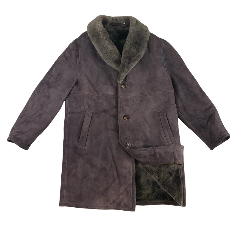 Vintage Purple Grey Shearling Sheepskin Coat Jacket 16