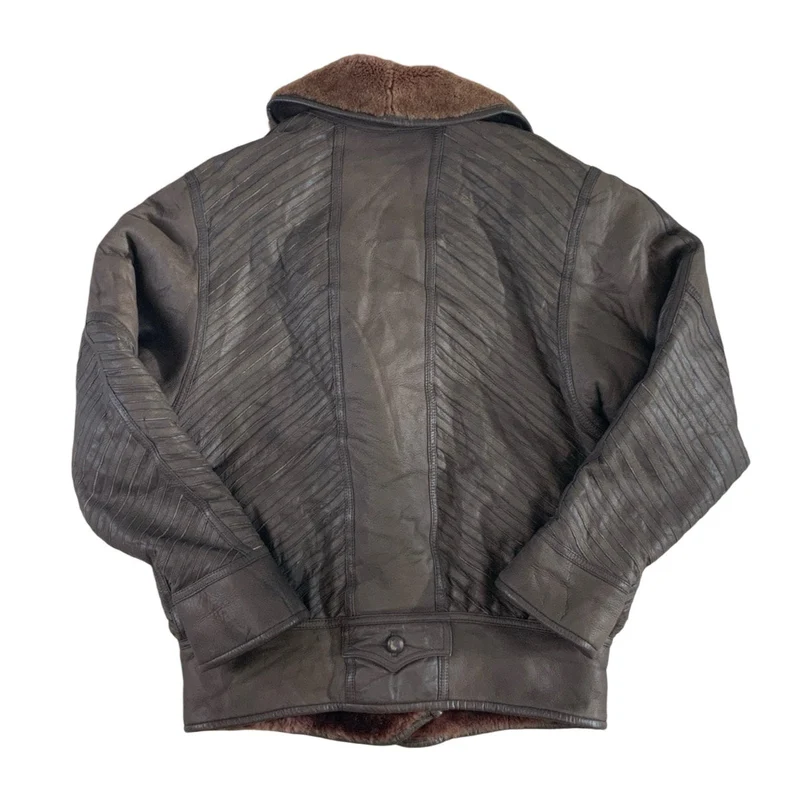 Vintage 80s Unisex Leather Shearling Brown Jacket Coat M L