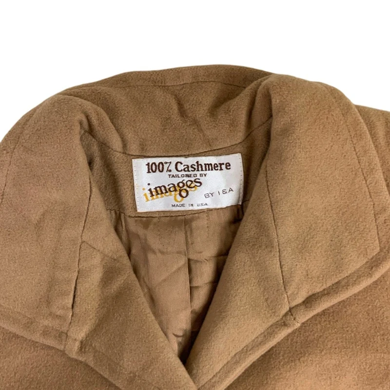 Vintage USA Pure Cashmere Tan Long Coat Overcoat Trench 14 16