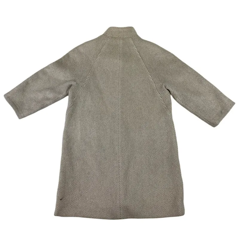 Vintage Womens Grey Striped Mohair Wool Long Coat 14 16
