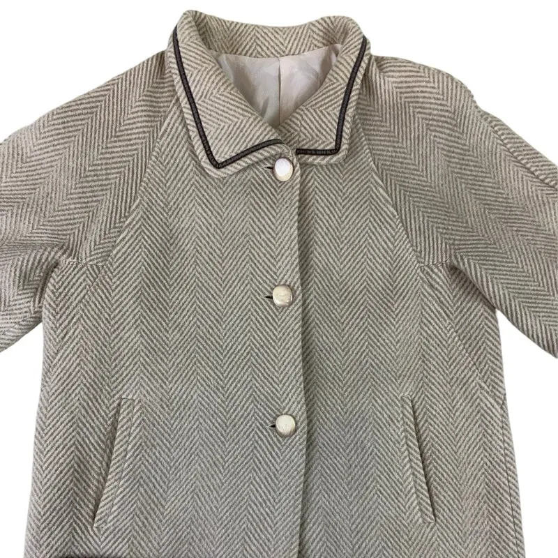 Vintage Womens Grey Striped Mohair Wool Long Coat 14 16