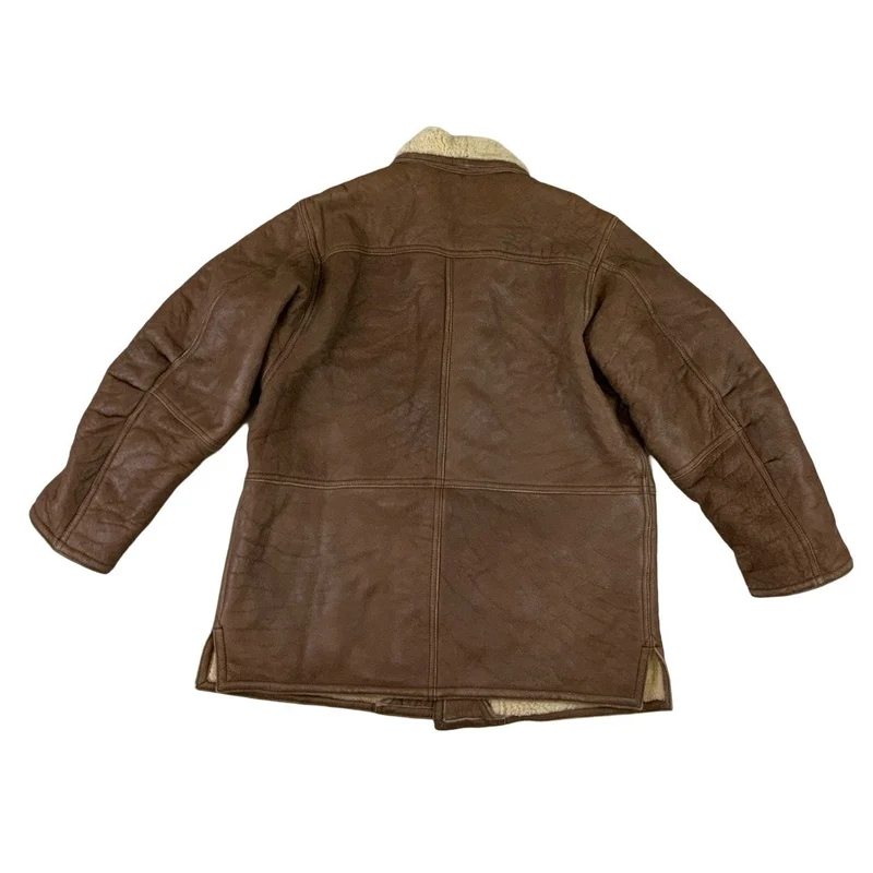 Vintage Mens Brown Leather Shearling Sheepskin Coat Jacket XL