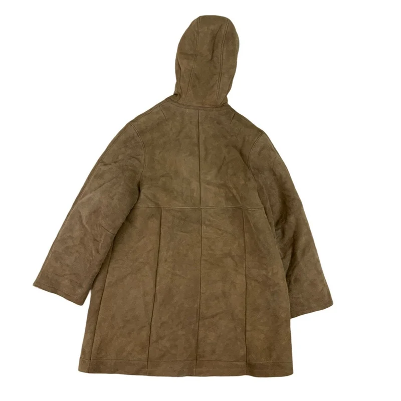 VTG Hooded Brown Shearling Ladies Coat Jacket 12 14