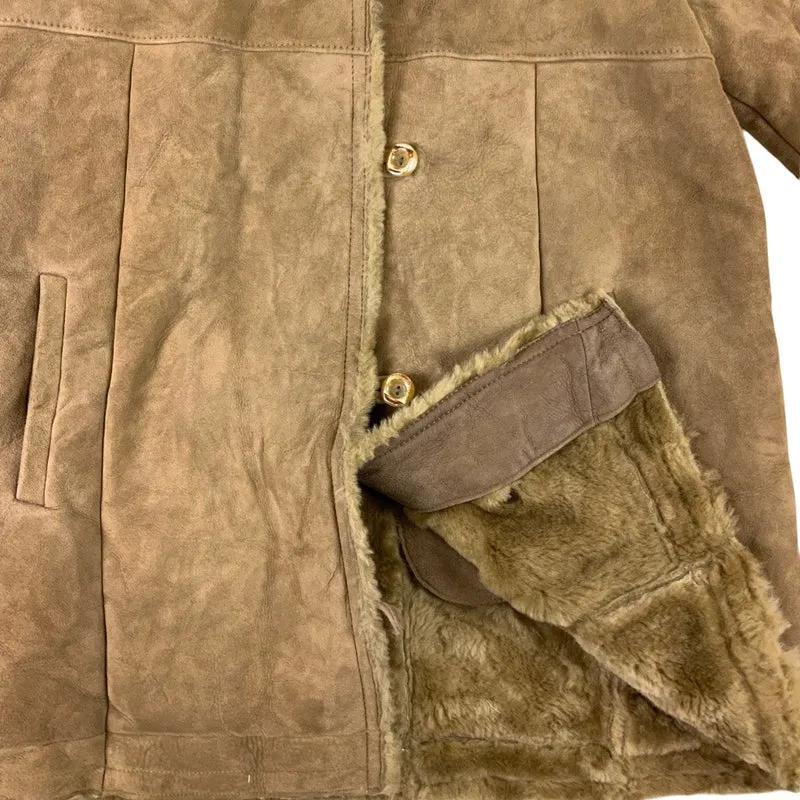 VTG Hooded Brown Shearling Ladies Coat Jacket 12 14