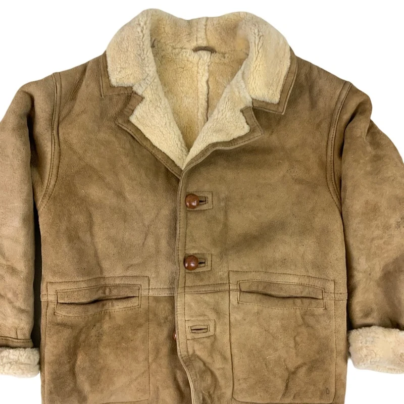 Vintage Mens Tan Shearling Sheepskin Leather Jacket Coat L