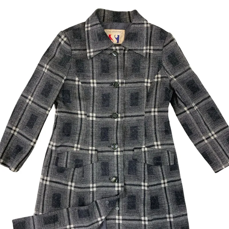 Vintage Ladies Pret A Porter Chequered Long overcoat coat S 8-10
