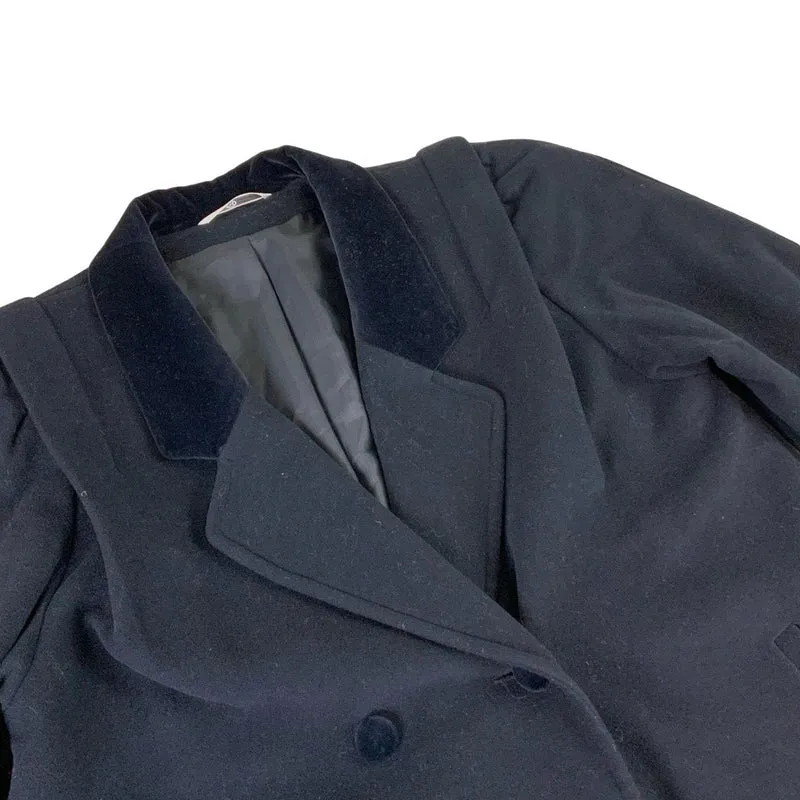Vintage 80s C&A Black Velvet Collar Trench Coat M