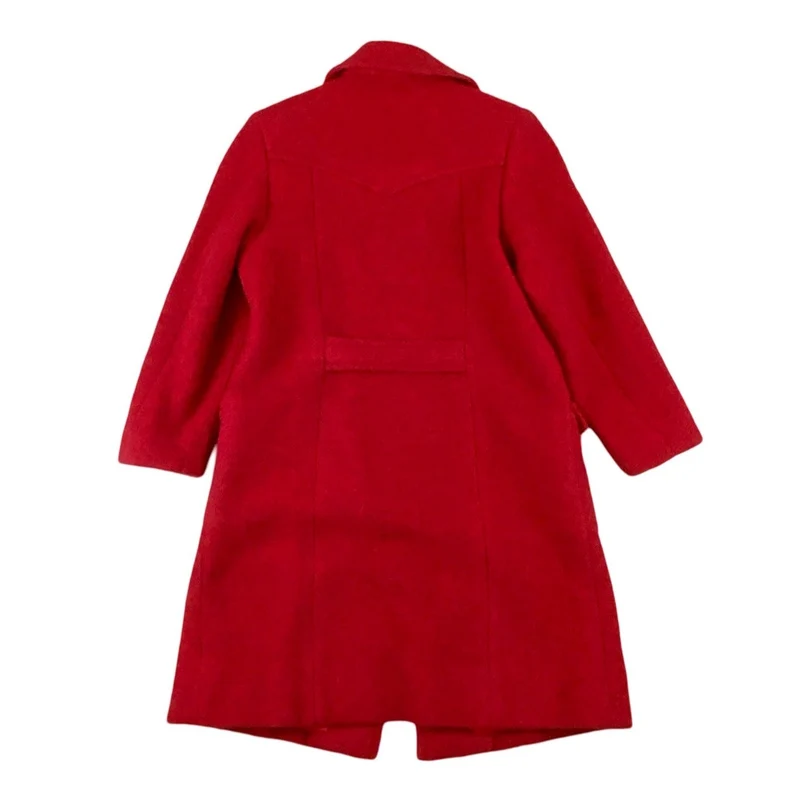 Vintage 70s Red Wool Long Coat Western Yokes Button Down S 8 10
