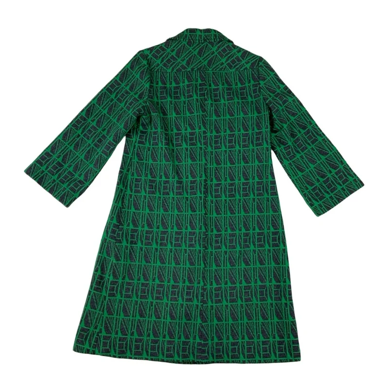 Vintage 80s Green & Grey Geometric Pattern Button Down Coat 12