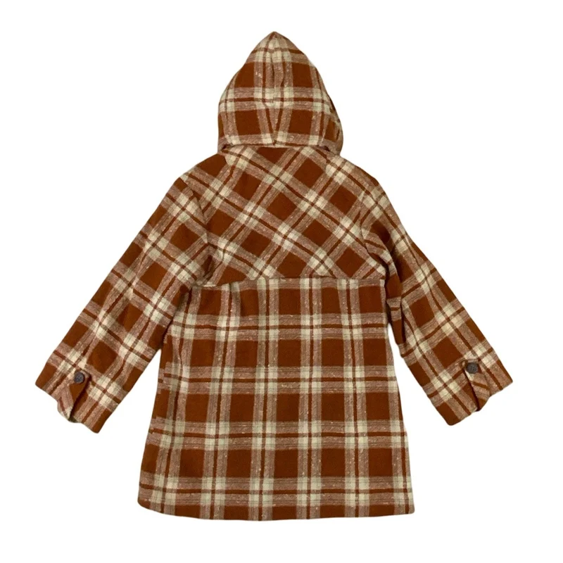 Vintage Womens Brown & Cream Plaid Hooded Wool Jacket 10 12