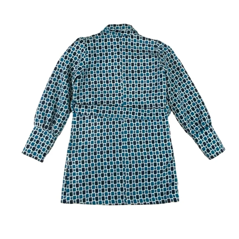 Vintage 1960s Womens Wool Blue Pattern Belted Coat Mod UK 8