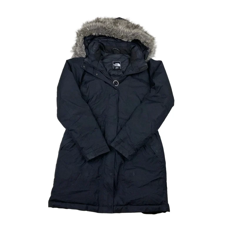 Vintage Y2K The North Face Black Fur Hooded Puffer Coat Medium