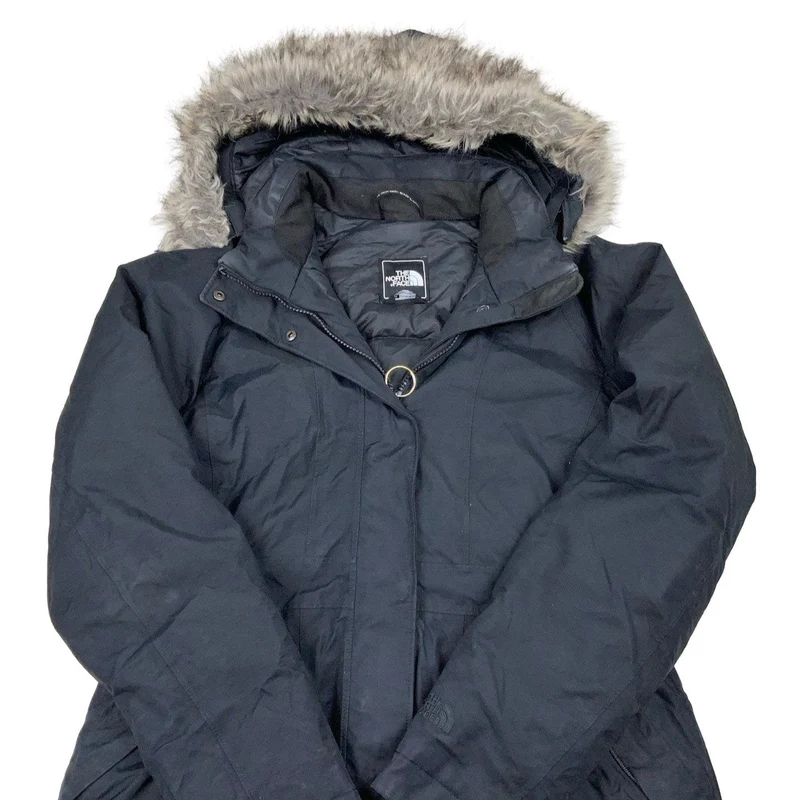 Vintage Y2K The North Face Black Fur Hooded Puffer Coat Medium