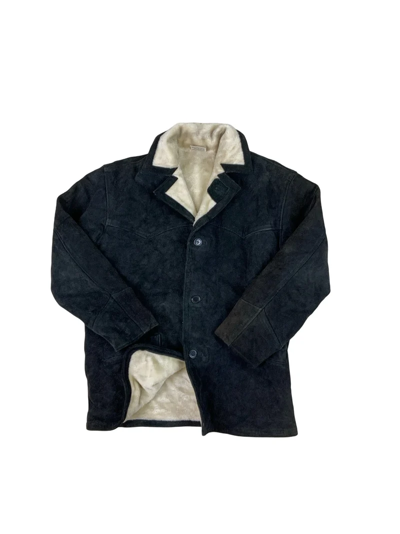Vintage Black Shearling Leather Sherpa Lined Western Jacket Coat L
