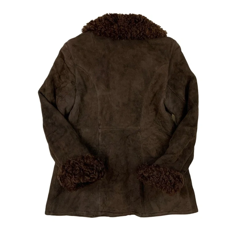 Vintage 1970s Brown Long Shearling Penny Lane Coat Sheepskin Suede Jacket M 12
