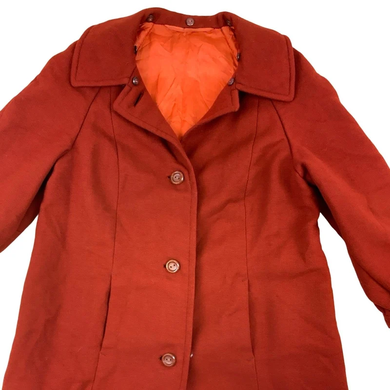 Vintage Womens 70s 80s Brick Red Wool Trench Coat 12