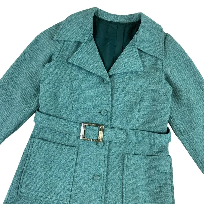 Vintage 60s 70s Turquoise Winter Long Coat S 8-10