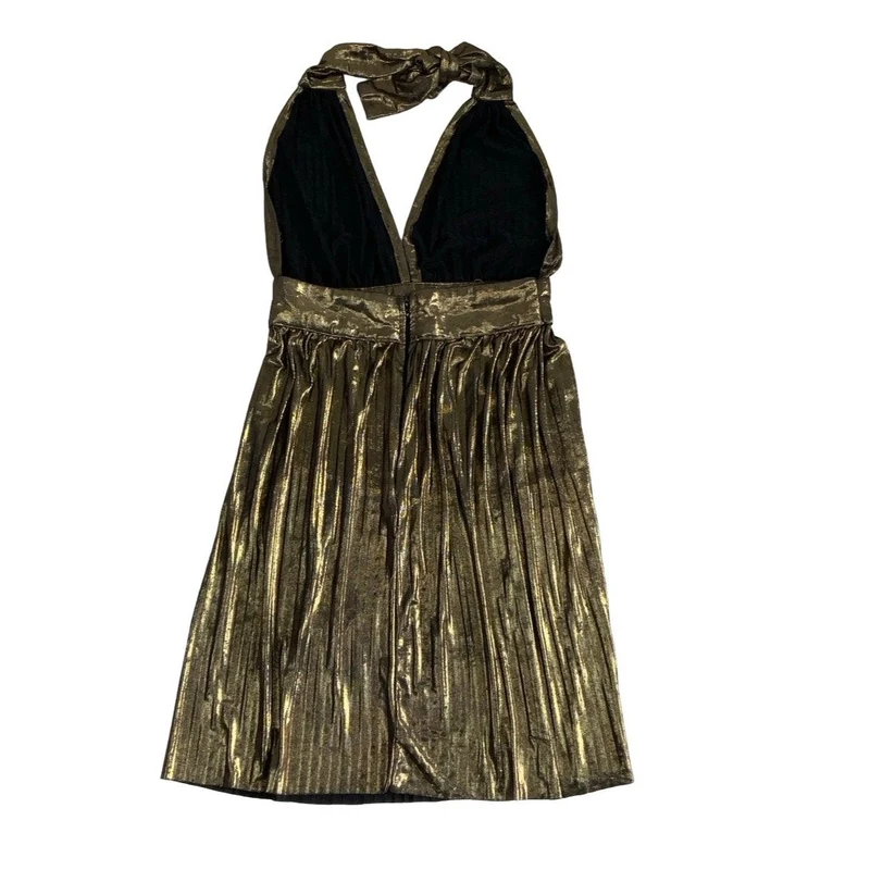 Vintage Gold Tie Halter Neck Mini Dress XS 6 8