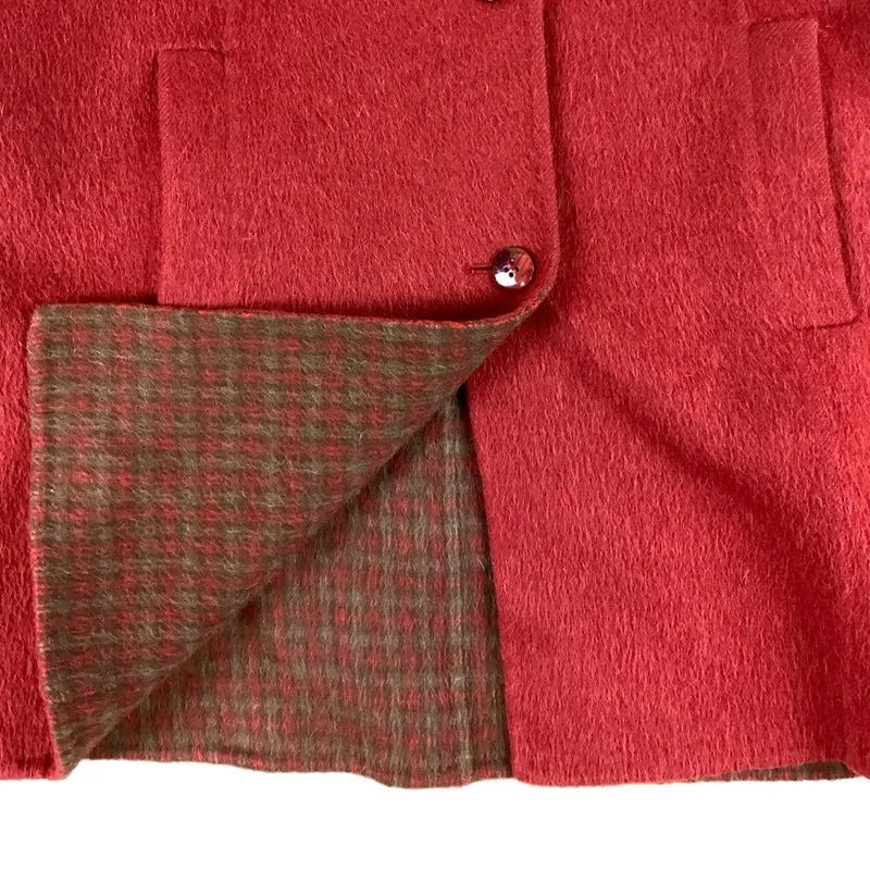 Vintage Red Wool Womens Button Down Coat Tartan Lined 16
