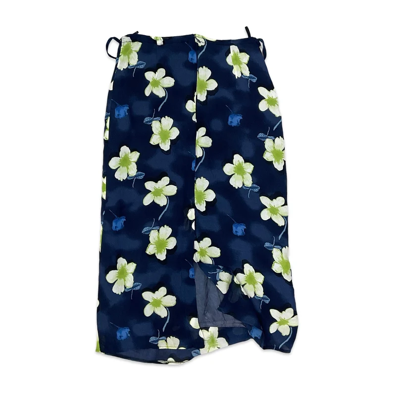 Navy Floral Print Midi Skirt 12