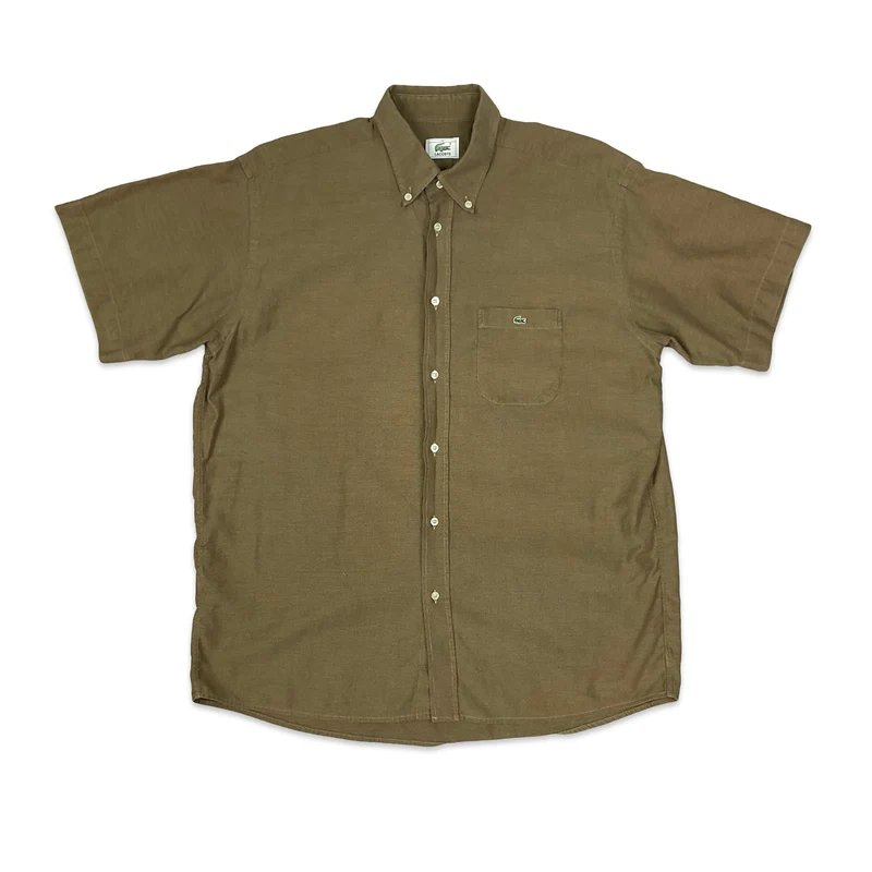 Vintage 1990s Lacoste Brown Button-Up Short Sleeve Casual Shirt Extra Large