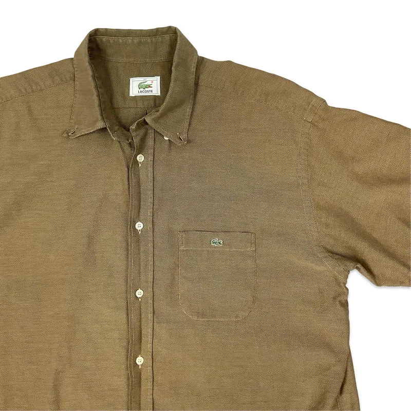 Vintage 1990s Lacoste Brown Button-Up Short Sleeve Casual Shirt Extra Large