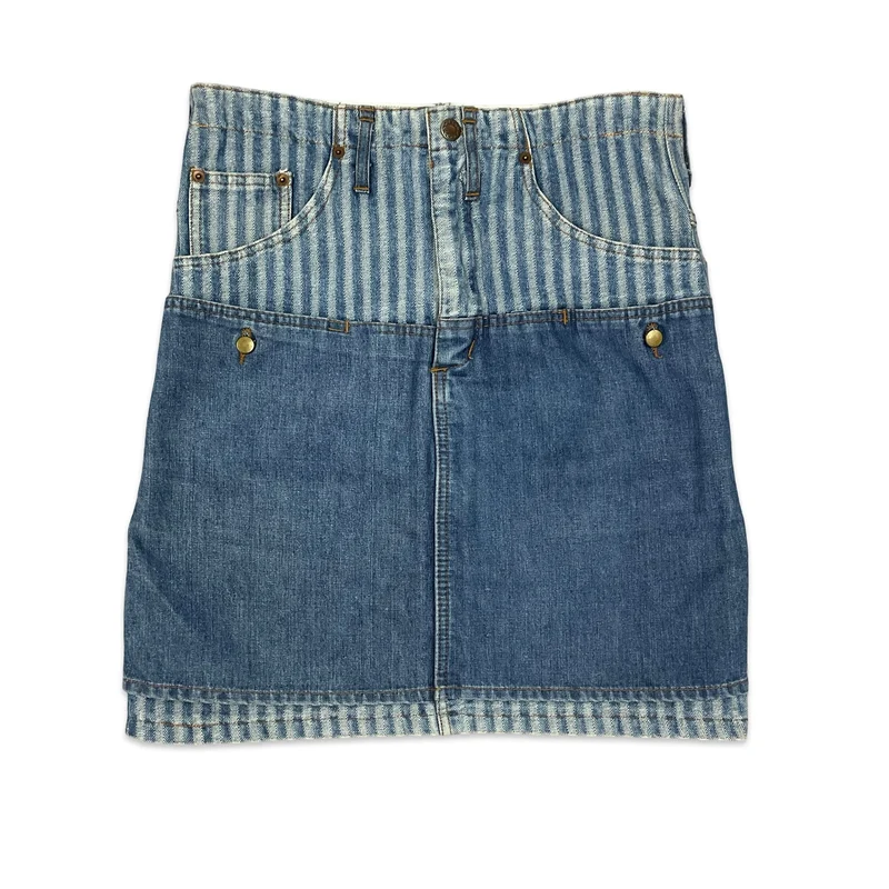 Vintage Striped Denim Midi Skirt 12