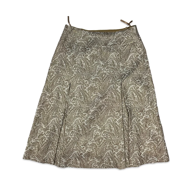Vintage Lurex Paisley Print Box Pleat Midi Skirt 12