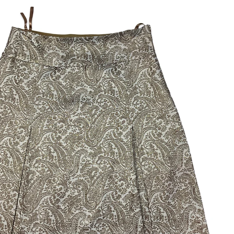Vintage Lurex Paisley Print Box Pleat Midi Skirt 12