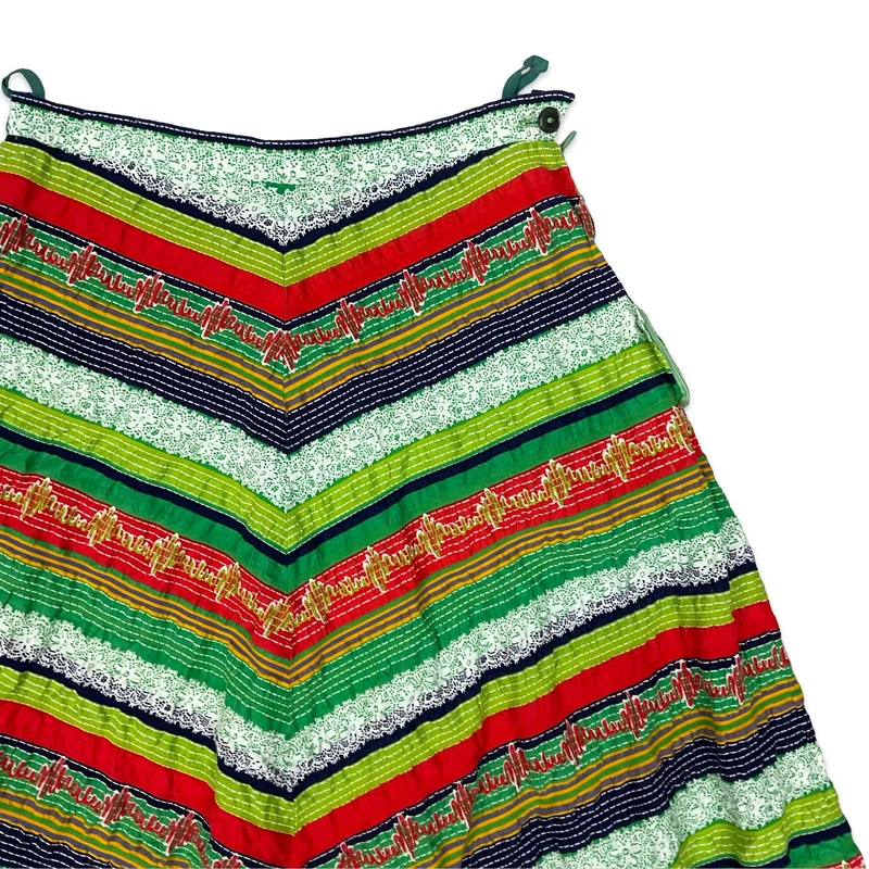 Vintage Multicolour Striped A-line Midi Skirt 8