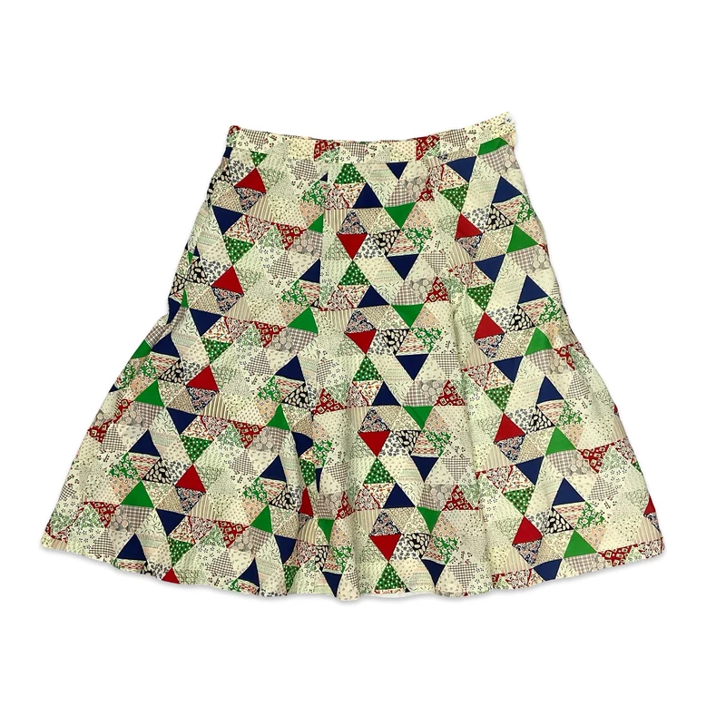 Vintage Abstract Geometric Print A-line Midi Skirt 16