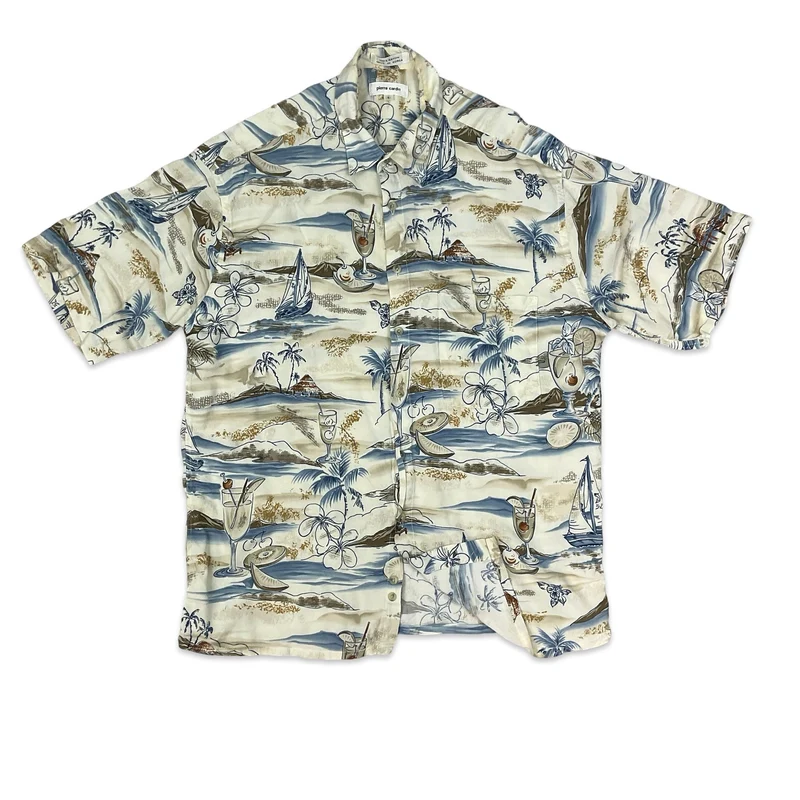 Vintage 90s Pierre Cardin AOP Beach Print Short Sleeve Casual Shirt Extra Large