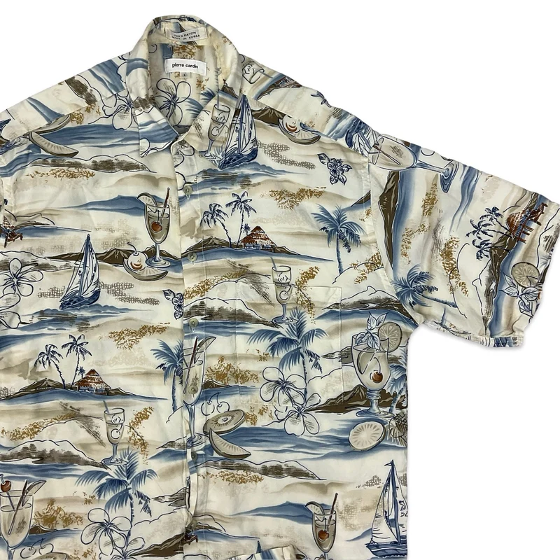 Vintage 90s Pierre Cardin AOP Beach Print Short Sleeve Casual Shirt Extra Large