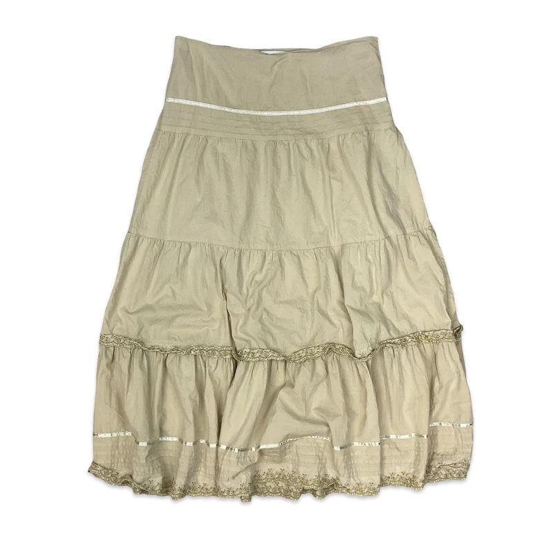 00's Yessica Tiered Beige Maxi Skirt 12 14 M